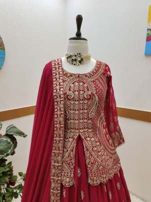 Designer Georgette Red Indo Western Dresses