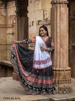 Digital Print Black Muslin Cotton Lehenaga Choli