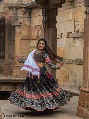 Digital Print Black Muslin Cotton Lehenaga Choli