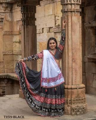 Digital Print Black Muslin Cotton Lehenaga Choli