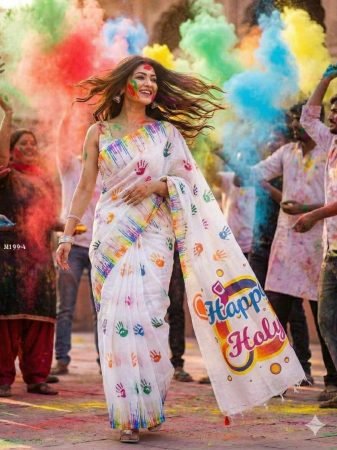 Digital Print Cotton Saree For Holi 