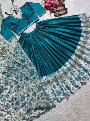Digital Print Faux Georgette Blue Chaniya Choli With Dupatta