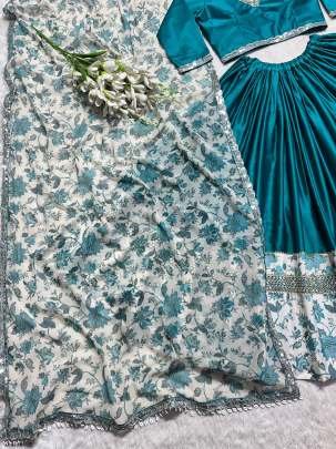 Digital Print Faux Georgette Blue Chaniya Choli With Dupatta