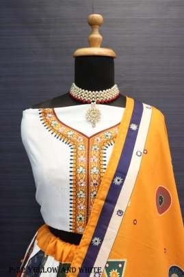 Digital Print Muslin Cotton Yellow and White Lehenga Choli
