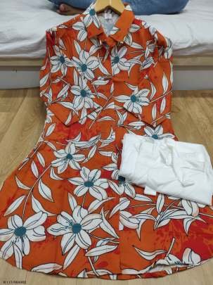 Digital Print Rayon Orange Kurtis Plazzo Set