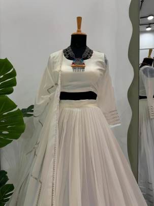 Digital Print Tabby Organza White Lehenga Choli