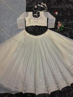 Digital Print Tabby Organza White Lehenga Choli