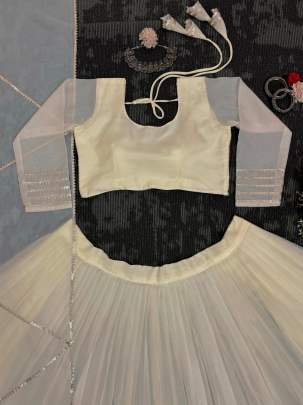 Digital Print Tabby Organza White Lehenga Choli