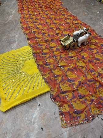 Digital Print Work Yellow Colour Saree