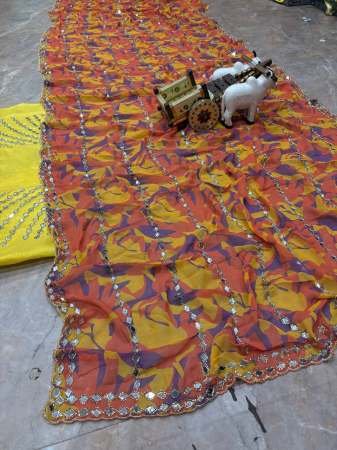Digital Print Work Yellow Colour Saree