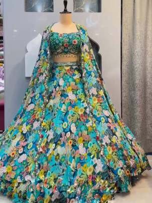 Digital Printed And Embroidery Work Georgette Lehenga Choli
