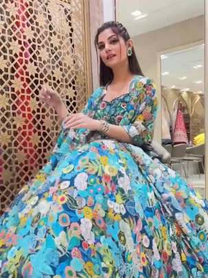 Digital Printed And Embroidery Work Georgette Lehenga Choli