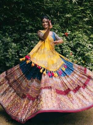 Digital Printed Butter Silk Blue Lehenga Choli