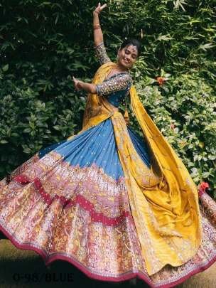 Digital Printed Butter Silk Blue Lehenga Choli