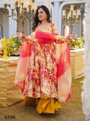 Digital Printed Muslin Anarkali Gown Set