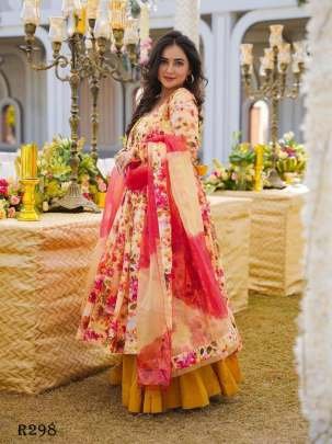 Digital Printed Muslin Anarkali Gown Set