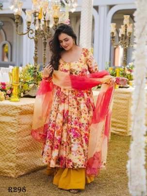 Digital Printed Muslin Anarkali Gown Set