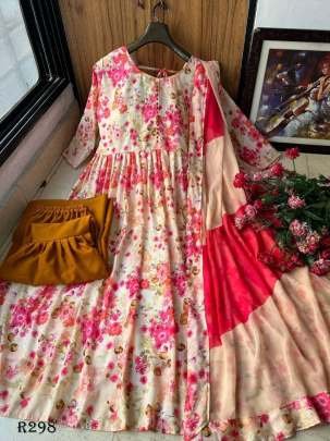 Digital Printed Muslin Anarkali Gown Set