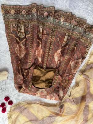 Digital Printed Oragnza  Anarkali Brown Color Gown