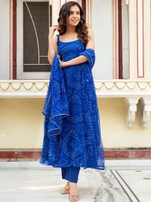 Digital Printed Organza Silk Anarkali Suit Set