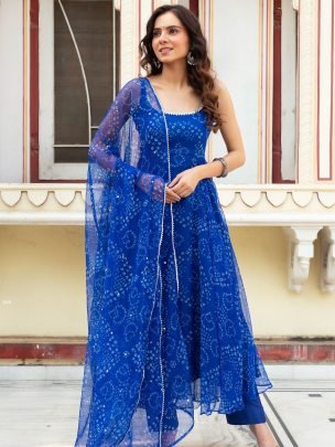 Digital Printed Organza Silk Anarkali Suit Set