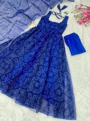 Digital Printed Organza Silk Anarkali Suit Set