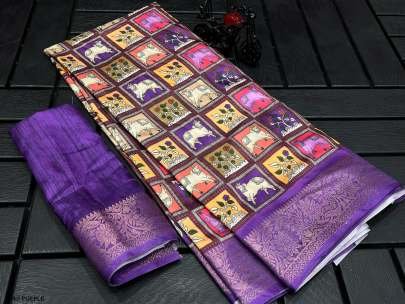 Fancy Digital Printed Dola Silk Purple Saree For Women