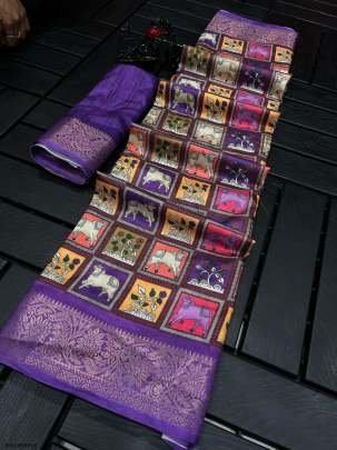 Fancy Digital Printed Dola Silk Purple Saree For Women