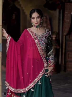 Digital Printed Soft Butter Silk Navaratri Lehenga Choli With Real Mirror Work