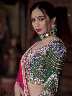 Digital Printed Soft Butter Silk Navaratri Lehenga Choli With Real Mirror Work