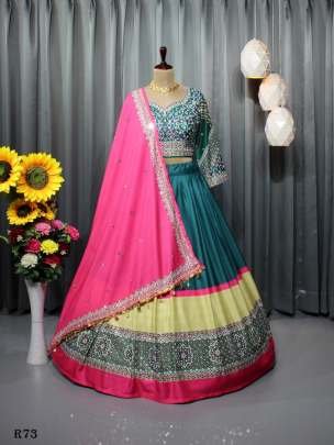 Digital Printed Soft Butter Silk Navaratri Lehenga Choli With Real Mirror Work