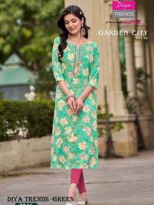 Diya Trends Garden City Vol 8 Green Color Printed Straight Kurti 