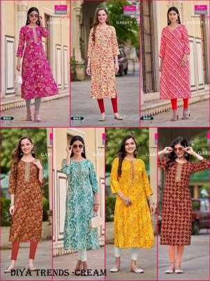 Diya Trends Garden City Vol 8 Cream Color Printed Straight Kurti