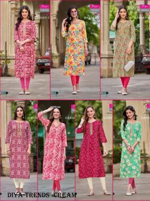 Diya Trends Garden City Vol 8 Cream Color Printed Straight Kurti