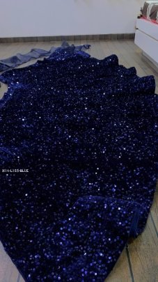 DJ Special Velvet Sequence Blue Lehenga Choli With Ruffle Dupatta