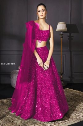 DJ Special Velvet Sequence Rani Pink Lehenga Choli With Ruffle Dupatta