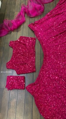 DJ Special Velvet Sequence Rani Pink Lehenga Choli With Ruffle Dupatta