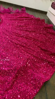 DJ Special Velvet Sequence Rani Pink Lehenga Choli With Ruffle Dupatta