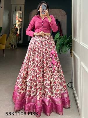 Dola Silk Floral Print Pink Lehenga