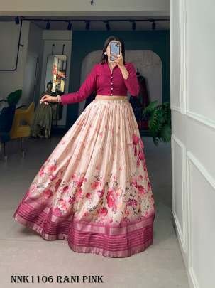 Dola Silk Rani Pink Floral Print Lehenga