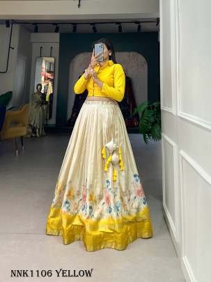 Dola Silk Yellow Floral Print Lehenga Choli