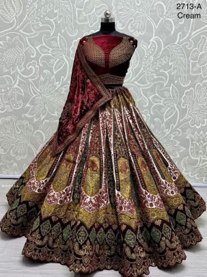Double dupatta and Heavy Velvet Patchwork Designer Bridal Lehenga choli