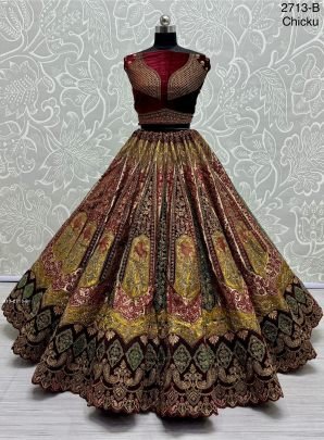 Double dupatta and Heavy Velvet Patchwork Designer Chiku Bridal Lehenga choli