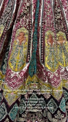 Double dupatta and Heavy Velvet Patchwork Designer Chiku Bridal Lehenga choli