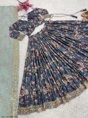Dusty Gray Heavy Chinon Silk Heavy Embroidery Lehenga Choli Dupatta Set
