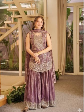 Dusty Lavender Fendy Silk  Party Wear Sharara Set