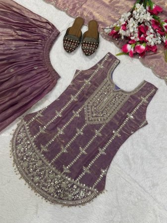 Dusty Lavender Fendy Silk  Party Wear Sharara Set