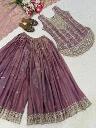 Dusty Lavender Fendy Silk  Party Wear Sharara Set