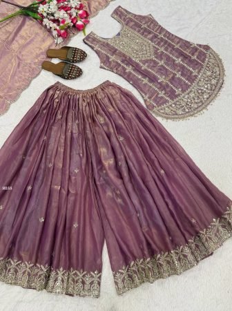 Dusty Lavender Fendy Silk  Party Wear Sharara Set