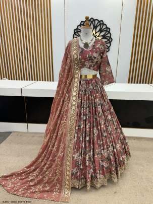 Dusty Pink Lehenga Choli With Digital Print and Sequin Wedding Lehenga Choli With Dupatta